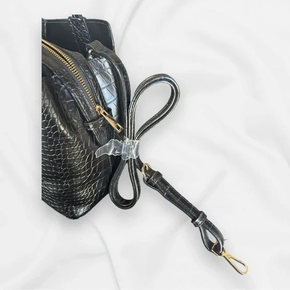 New Day Black Faux Croc Tote Bag Convertible Crossbody - Picture 5 of 14